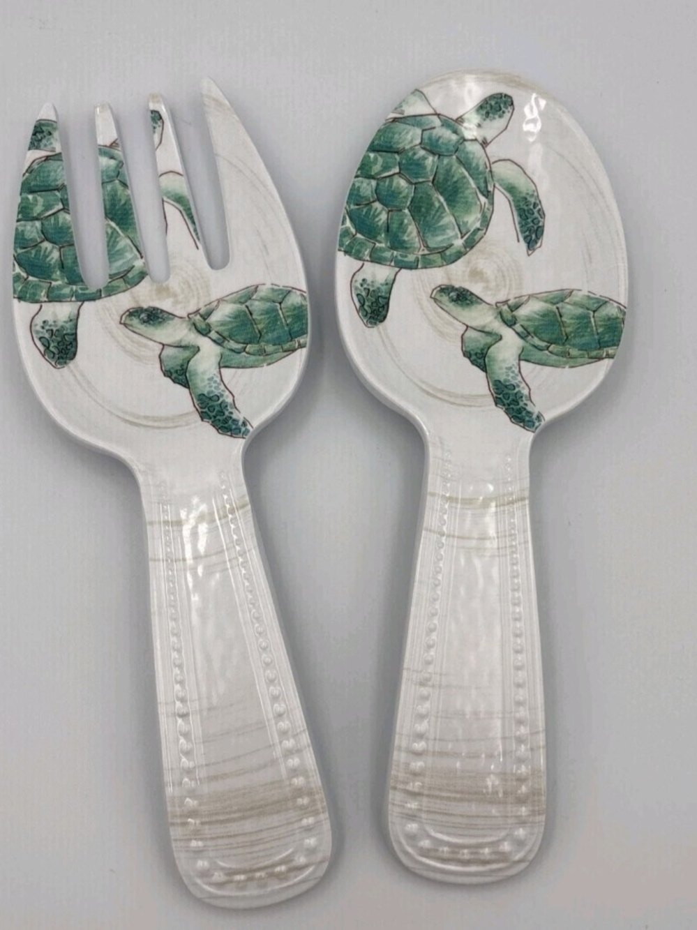 TOMMY BAHAMA Green Sea Turtle  SPOON FORK Serving Utensils Set MELAMINE .